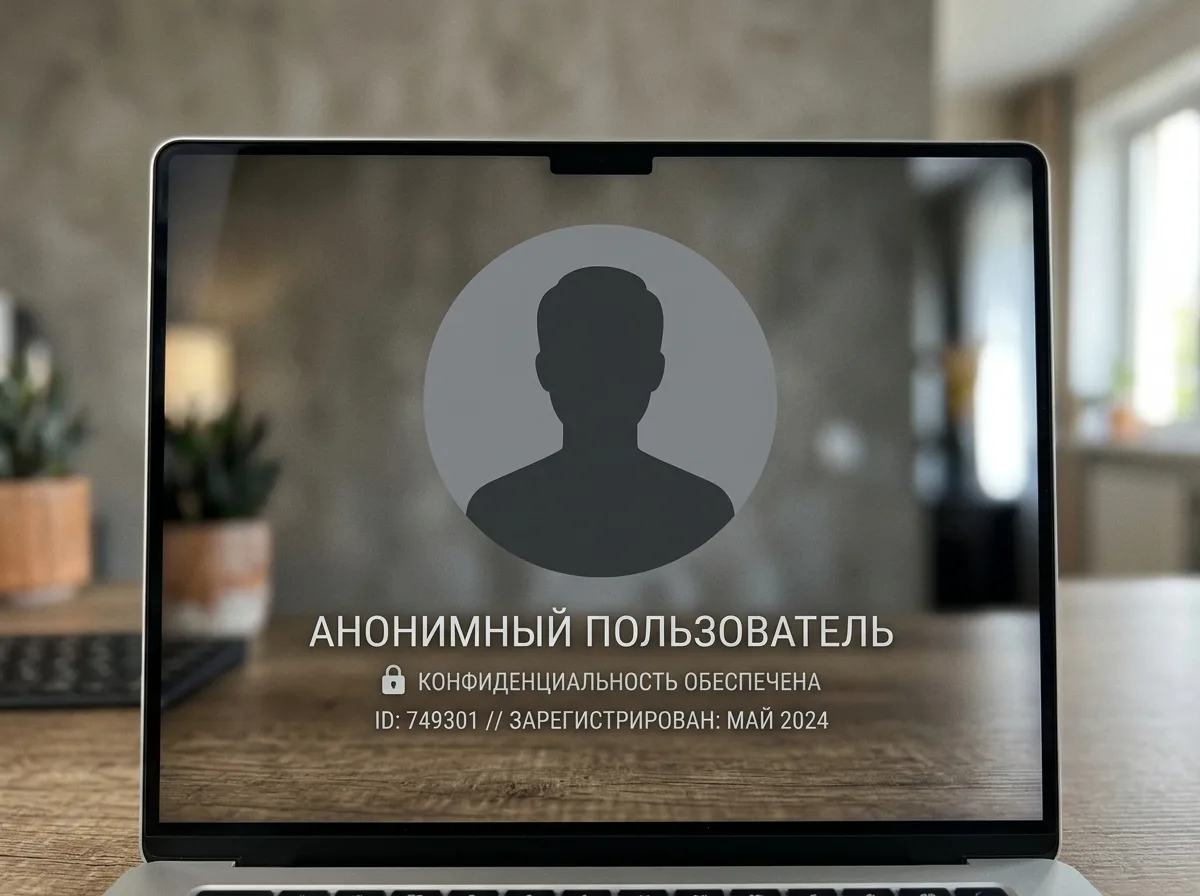 Аватар анонимного пользователя — силуэт человека, нейтральный серый фон, обозначение конфиденциальности